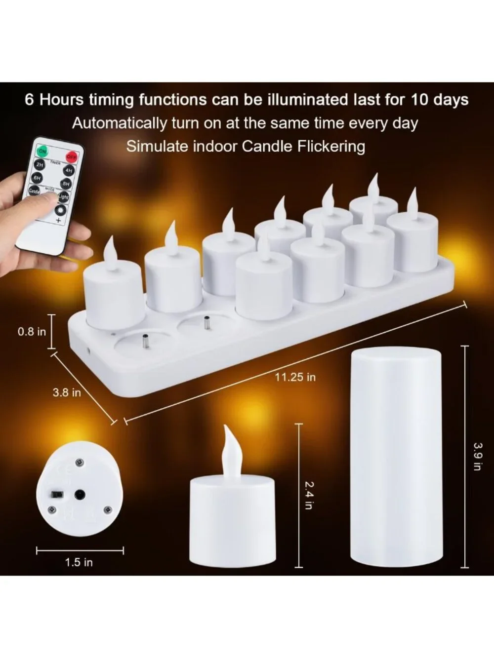 12 Pcs USB Rechargeable Flameless Candles Set with Remote & Timer - Safe